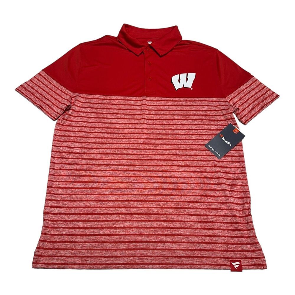Fanatics Wisconsin Badgers Polo Shirt Men's Size M Red‎ Striped NCAA Golf S/S